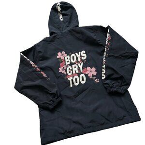 Valeza Boys Cry Too Mens Streetwear Windbreaker Jacket sz medium hoodie black